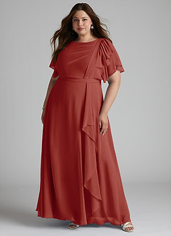 Azazie Aaliyah Bescheidene Brautjungfernkleider A-Linie Schaufel Gefaltet Chiffon Bodenlänge Kleid image6