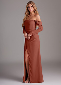 Azazie Hallie Brautjungfernkleider Meerjungfrau-Linie Langarm Chiffon Kleid Rotbraun image3