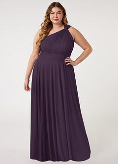 Azazie Charlize Bridesmaid Dresses Plum A-Line One Shoulder Mesh Dress image6