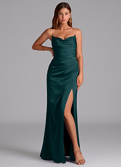 Azazie Claudelle Vestidos de damas de honor Vestido de Pino de Satén Elástico de Corte Sirena con Sin tirantes image5