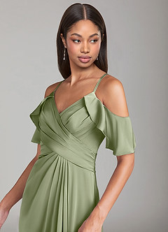 Azazie Dakota Brudtärnklänningar Klänning av A-linje i Stretch Satin Off the shoulder Pistasch image5