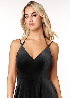 Azazie Sora Bridesmaid Dresses Black A-Line Halter Bow Velvet Dress image5