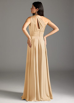 Azazie Charlize Bridesmaid Dresses Gold A-Line One Shoulder Stretch Satin Dress image14