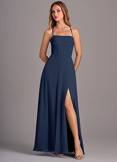 Azazie Carolyn Bridesmaid Dresses Dark Navy A-Line Pleated Chiffon Dress image5
