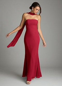 Azazie Saylor Vestidos de damas de honor Vestido de Escarlata de Gasa de Corte Sirena con Sin tirantes image7