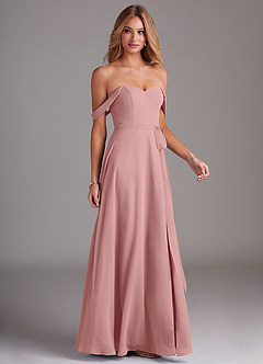Azazie Aaron Bridesmaid Dresses Dusty Rose A-Line Off the Shoulder Chiffon Convertible Dress image6