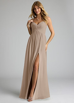 Azazie Alia Brautjungfernkleider A-Linie Plissee Chiffon Kleid Taupe image3