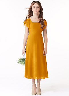 Azazie Bondi Junior Linia A Marszczony Szyfon Długość herbaty Młodsza druhna Sukienka image2