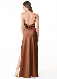 Azazie Alaija Brautjungfernkleider Meerjungfrau-Linie Seitliche Cut-Outs Stretch-Satin Kleid Bronzer image4