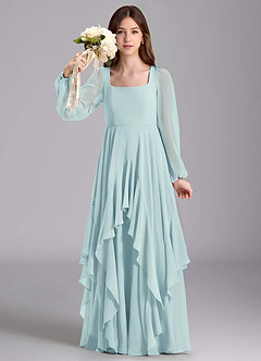 Azazie Clara Junior Abito A-Line in Chiffon Blusa Sea Glass image3