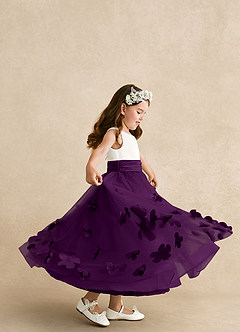 Azazie Vi Flower Girl Dresses Grape A-Line Sleeveless Tulle Dress image2