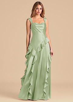 Azazie Sloane 신부 들러리 드레스 A라인 스윗하트 네크라인 메탈릭 새틴 바닥 길이 드레스 image5