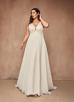 Azazie Trixie Abiti da Sposa Abito A-Line in Chiffon Lustrini Bianco Diamante Champagne image9