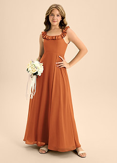 Azazie Callie Junior Cinnamon A-Line Ruched Chiffon Dress image3