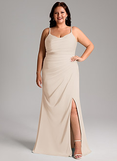 Azazie Deandra Bridesmaid Dresses White Alabaster Mermaid Pleated Stretch Satin Dress image7