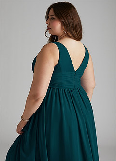 Azazie Yetta Maternity Bridesmaid Dresses A-Line V-Neck Gathered Chiffon Floor-Length Dress image12