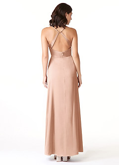 Azazie Geanna Robes de demoiselle d'honneur Robe Fourreau en Satin extensible Col V plissé Or Rose image2