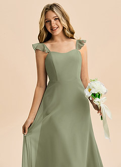 Azazie Mavie Junior Abito A-Line in Chiffon Increspato Pistacchio image5