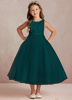 Azazie Calla Flower Girl Dresses Pine Ball-Gown Lace Tulle Dress image2