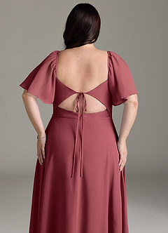 Azazie Chloe Abiti da Damigella Abito A-Line in Chiffon Scollo a Cuore Merlot image13