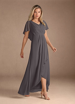 Azazie Eliza Moeder van de bruid jurken A-Lijn Jurk van Chiffon V-hals geplooid Staal Grijs image2