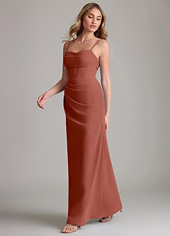 Azazie Mai Bridesmaid Dresses Auburn Sheath Pleated Chiffon Dress image4