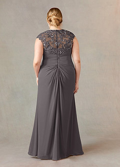 Azazie Birdie Abiti per la Madre della Sposa Abito A-Line in Chiffon con Scollo Queen Anne e Paillettes Grigio Acciaio image8