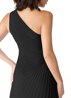 Azazie Kirra Bridesmaid Dresses Black A-Line One Shoulder Chiffon Dress image6