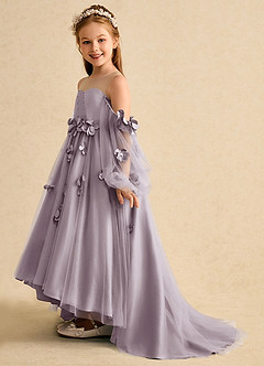 Azazie Karrie Robe Demoiselle D'honneur Fillette Robe Trapèze en Tulle avec manches Crépuscule image3