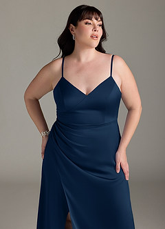 Azazie Marchella Brautjungfernkleider A-Linie Korsett Stretch-Satin Kleid Dunkelmarine image11