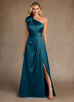 Azazie Easton vestidos de madre de la novia Vestido de Azul Tinta de Satén Elástico de Corte en A con Hombro unilateral image1