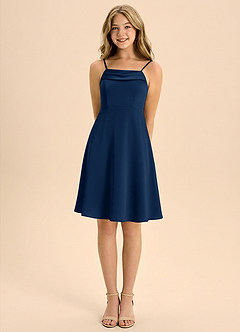 Azazie Anselie Junior Linia A Pofałdowany Satyna elastyczna Mini Młodsza druhna Sukienka image5