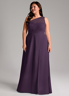 Azazie Phaedra Bridesmaid Dresses Plum A-Line One Shoulder Chiffon Dress image8