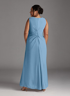 Azazie Manuella Mother of the Bride Dresses Steel Blue A-Line V-Neck Pleated Chiffon Dress image13