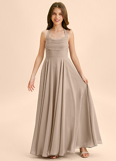 Azazie Kady Junior Taupe A-Line Sweetheart Neckline Chiffon Dress image3