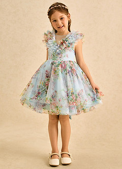 Azazie Sprinkles Flower Girl Dresses Sky Blue Ball-Gown Bow Chiffon Dress image4