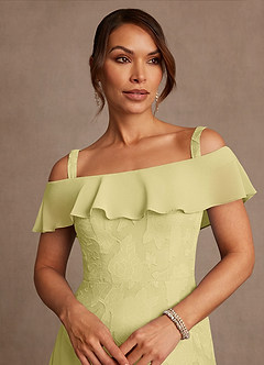 Azazie Marina Kleider für die Brautmutter A-Linie Schulterfrei Blumen-Burnout Kleid Zitronensorbet image4