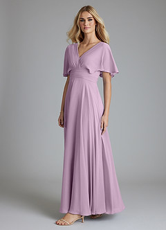 Azazie Pamela Bridesmaid Dresses Wisteria A-Line V-Neck Pleated Chiffon Dress image3