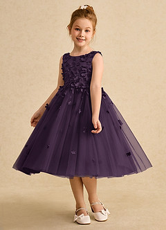 Azazie Lana Flower Girl Dresses Plum A-Line Sleeveless Matte Satin Dress image3