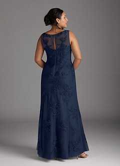 Azazie Whilhelmina Mother of the Bride Dresses Dark Navy Mermaid Lace Chiffon Dress image6