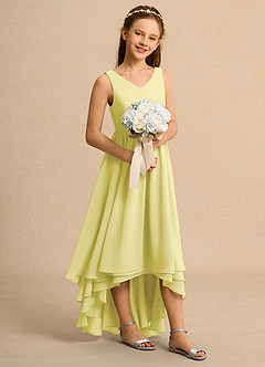 Azazie Kitten Girls Formal Flower Girl Dresses Lemon Sorbet A-Line Chiffon Dress image3