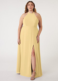 Azazie Clarice Robes de demoiselle d'honneur Robe Trapèze en Mousseline de soie Dos nu Beurre image8
