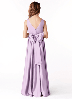 Azazie Hathaway Junior Frosted Lilac A-Line Bow Stretch Satin Dress image1