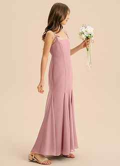 Azazie Evey Junior Abito Sirena in Chiffon Plissettato Rosa Polverosa image5