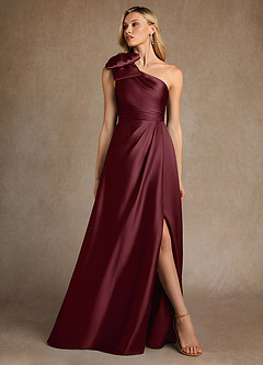Azazie Easton Mother of the Bride Dresses Cabernet A-Line One Shoulder Stretch Satin Dress image4