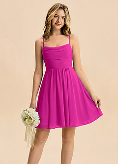 Azazie Bear Junior Fuchsia A-Line Pleated Chiffon Dress image1
