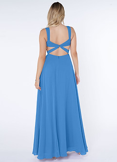 Azazie Nahrin Bridesmaid Dresses Blue Jay A-Line V-Neck Pleated Chiffon Dress image2
