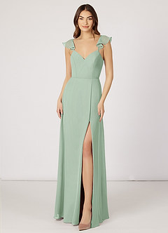 Azazie Everett Bridesmaid Dresses Agave A-Line V-neck Ruched Chiffon Dress image1