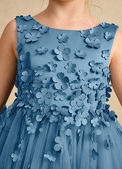 Azazie Lana Flower Girl Dresses Steel Blue A-Line Sleeveless Matte Satin Dress image6