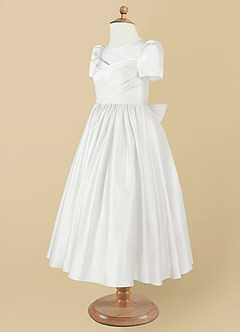 Azazie Anirra Flower Girl Dresses Ivory Ball-Gown Pleated Matte Satin Dress image10
